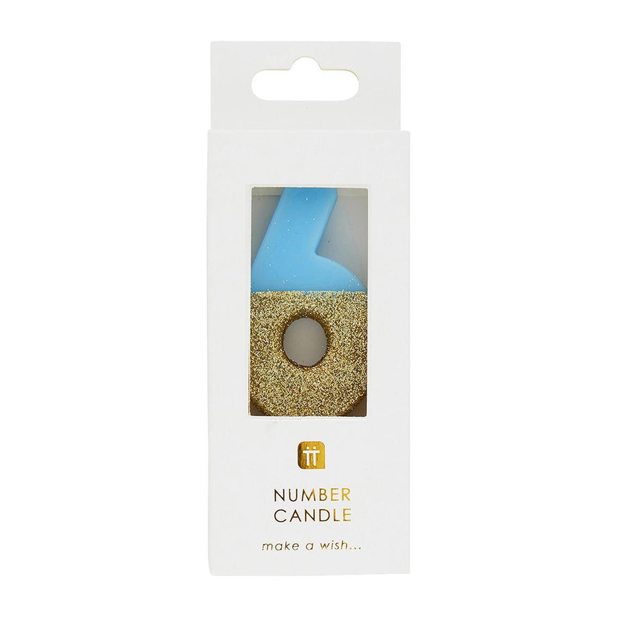 Blue Glitter Number Candle - 6