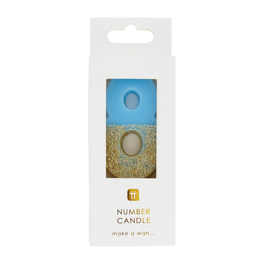 Blue Glitter Number Candle - 8