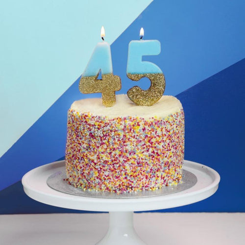Blue Glitter Number Candle - 4