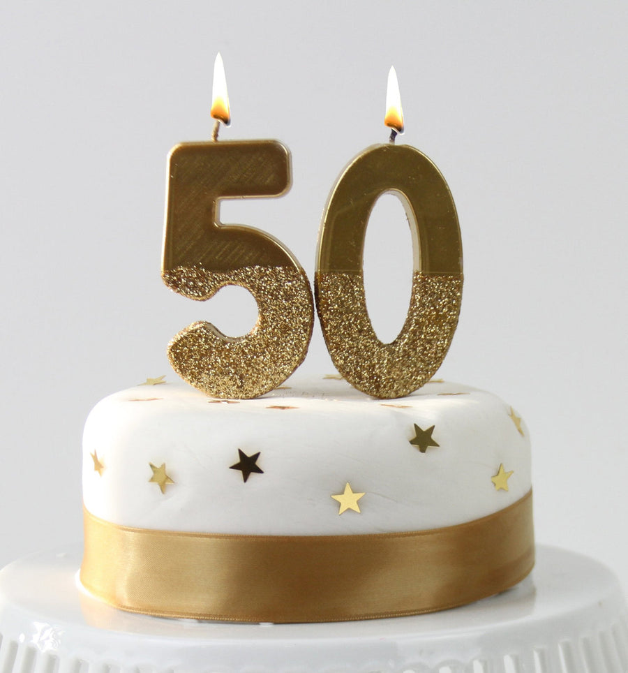 Gold Glitter Number Candle - 5
