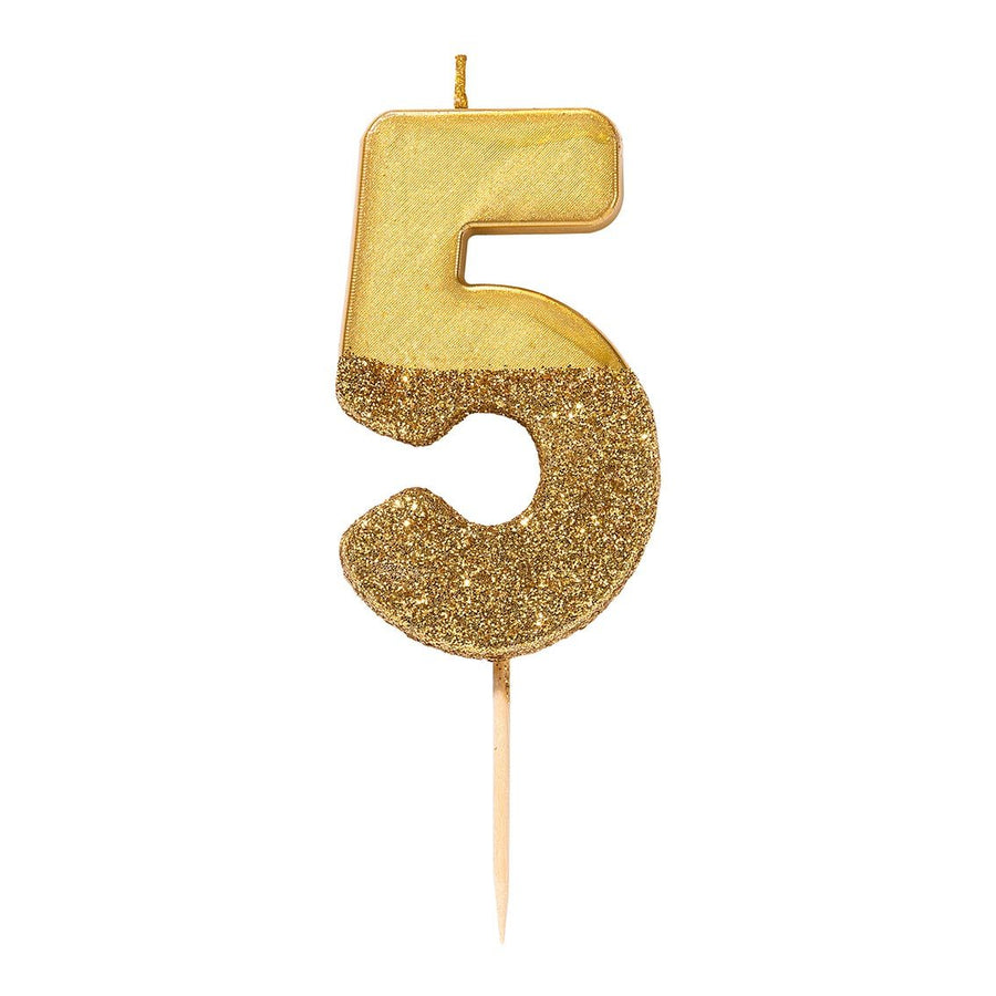 Gold Glitter Number Candle - 5