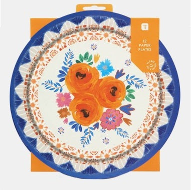 Blue and Orange Floral Paper Napkins - 20 Pack