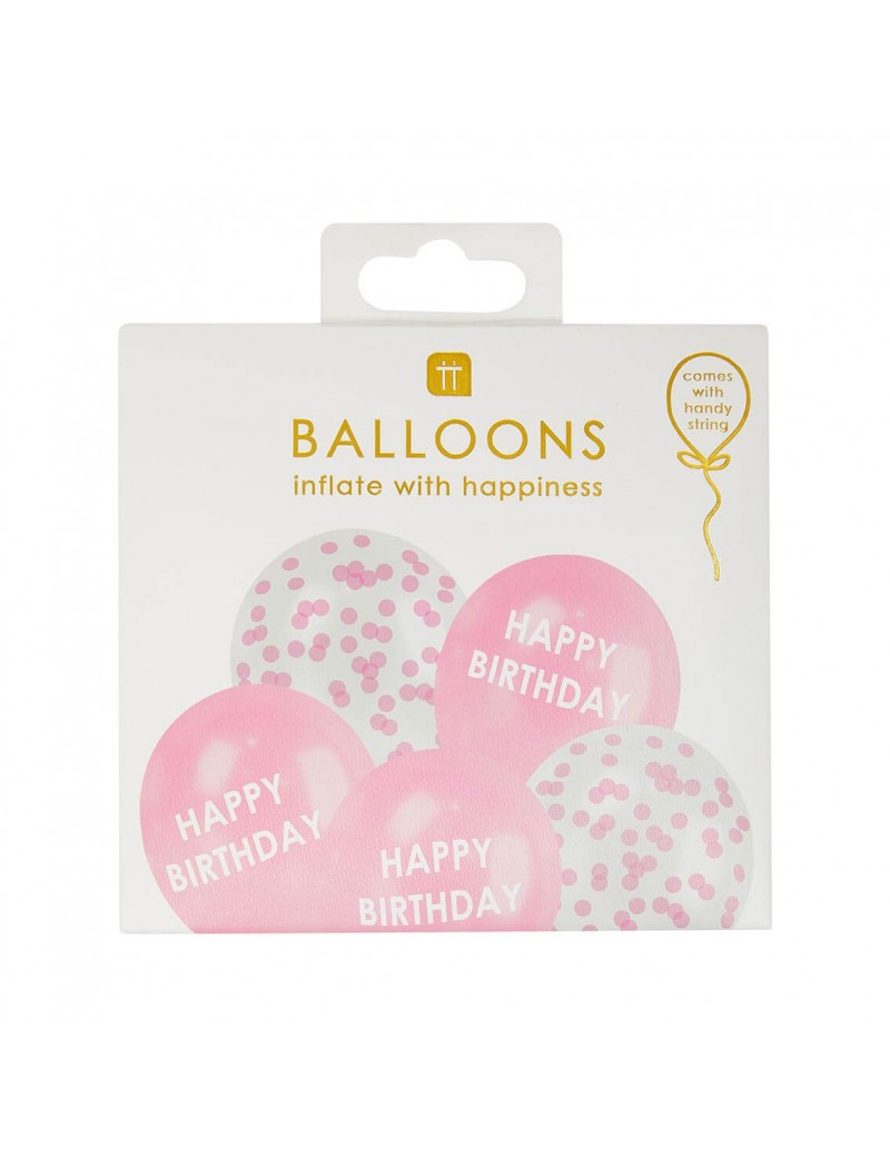 Pink Happy Birthday Confetti Balloons