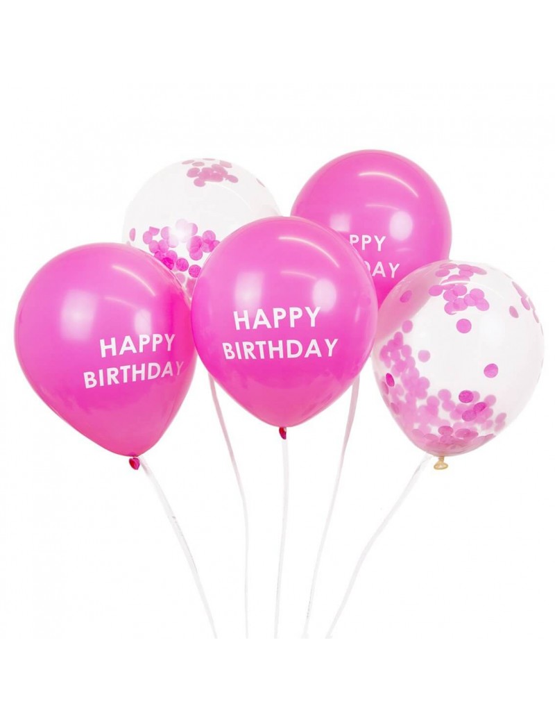 Pink Happy Birthday Confetti Balloons