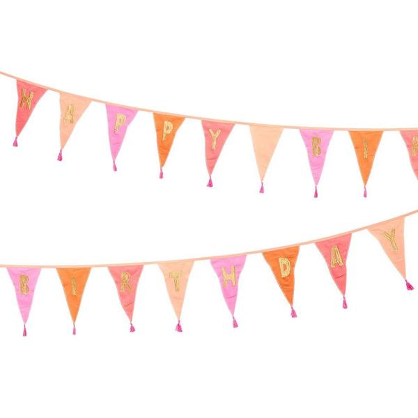 Pink Happy Birthday Cotton Bunting, 3m