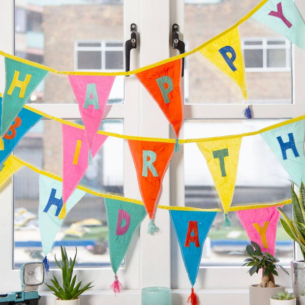 Multicoloured Rainbow Happy Birthday Cotton Bunting - 3m