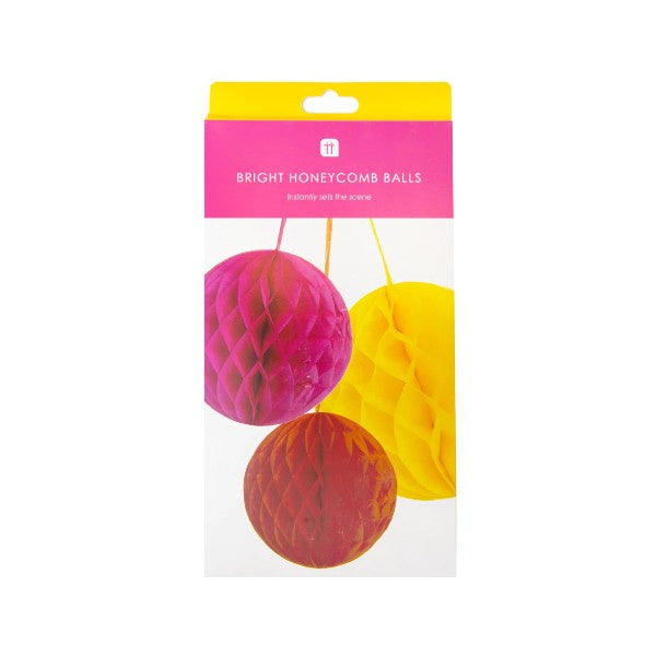 Rainbow Multicoloured Paper Honeycomb Decorations - 3 Pack