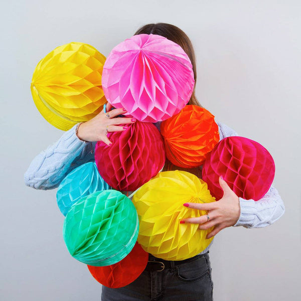 Rainbow Multicoloured Paper Honeycomb Decorations - 3 Pack