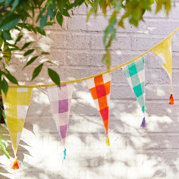 Everyones Welcome Multi-coloured Gingham Cotton Bunting
