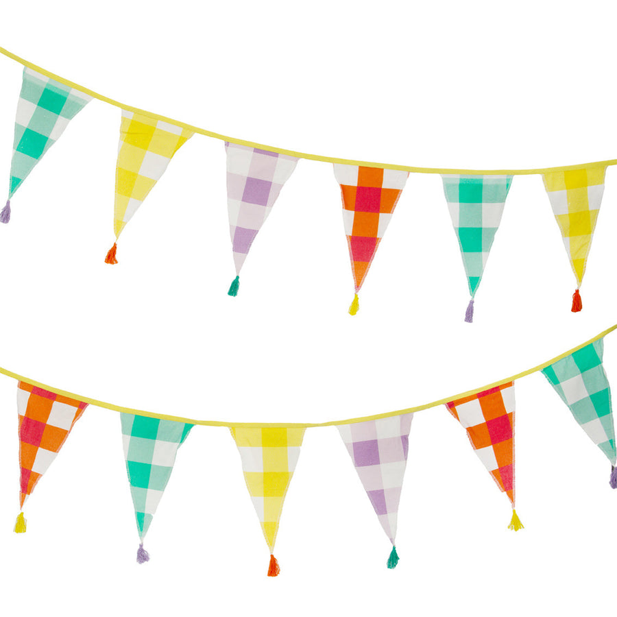 Everyones Welcome Multi-coloured Gingham Cotton Bunting