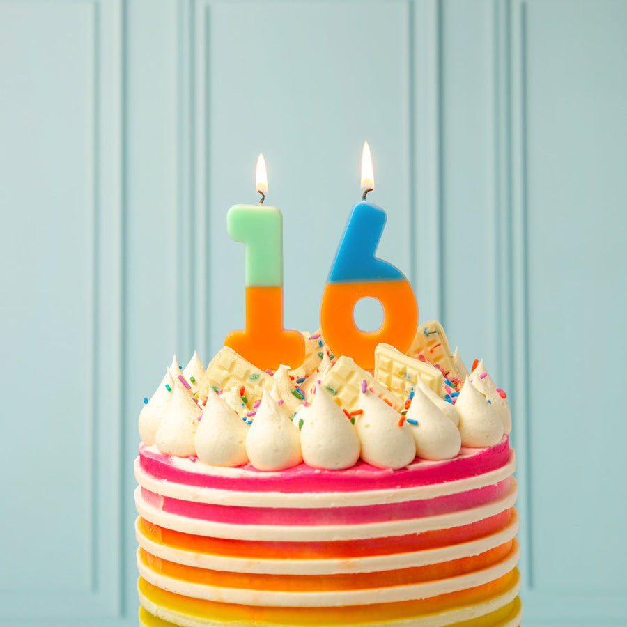 Orange and Mint Green Number Candle - 1