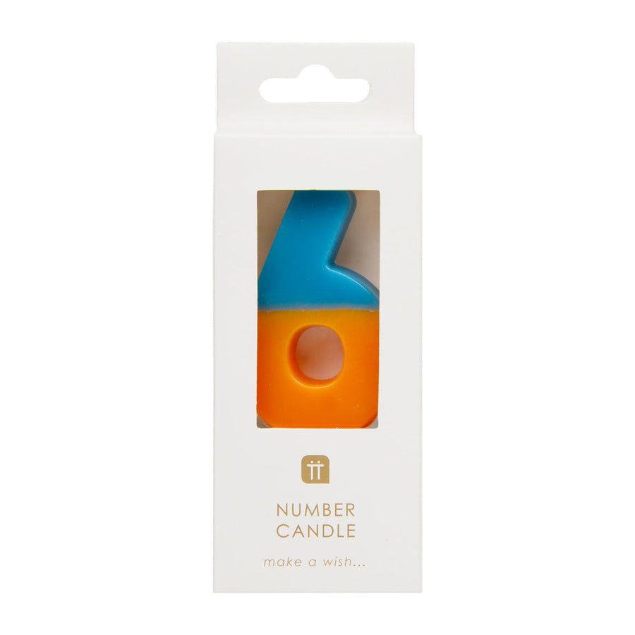 Orange and Dark Blue Number Candle - 6