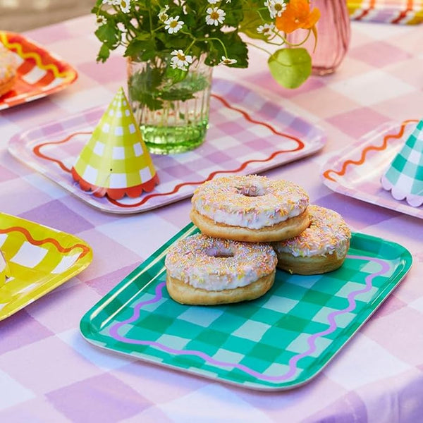 Everyones Welcome Lilac Gingham Wooden Tray