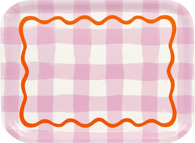 Everyones Welcome Lilac Gingham Wooden Tray