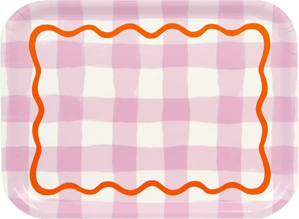 Everyones Welcome Lilac Gingham Wooden Tray