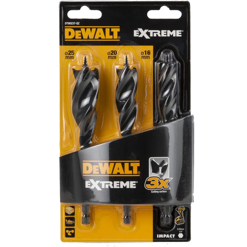 DT90237-QZ Speedboor tri flute EXTREME™ 3-delige set 152MM (16,20,25mm)