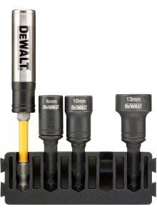 DT70827-QZ 5 stuks houder + IMPACT magnetische zeskantdoppen (reinigbaar) 8mm, 10mm, 13mm + Flextorq schroefgeleider