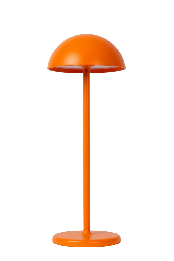 Lucide JOY oplaadbare LED-tafellamp voor binnen en buiten met dimfunctie, Ø 12 cm, 1,5 W, IP54, oranje