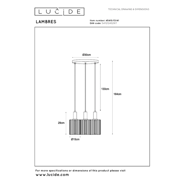 LAMBRES Hanglamp-Taupe-3xE27-40W-Alumin.
