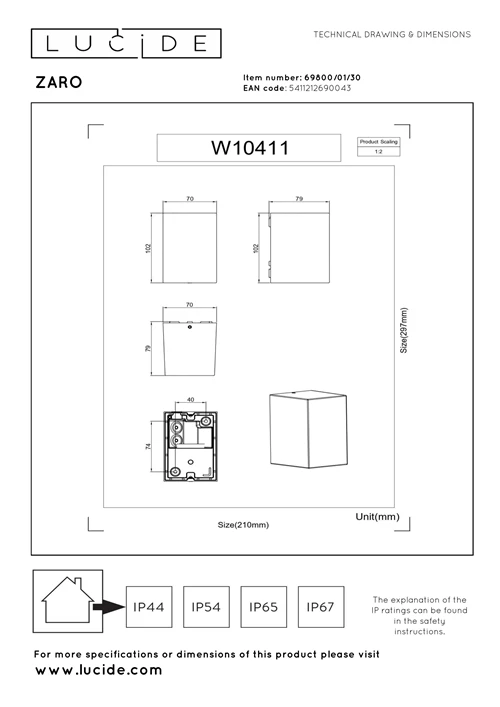 Wandspot Buiten 1xGU10 IP44 Zwart