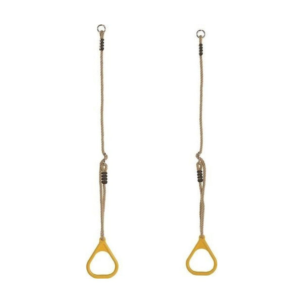 Ringenset geel, kunststof PP touw bruin 10mm, lengte touw 1,55m