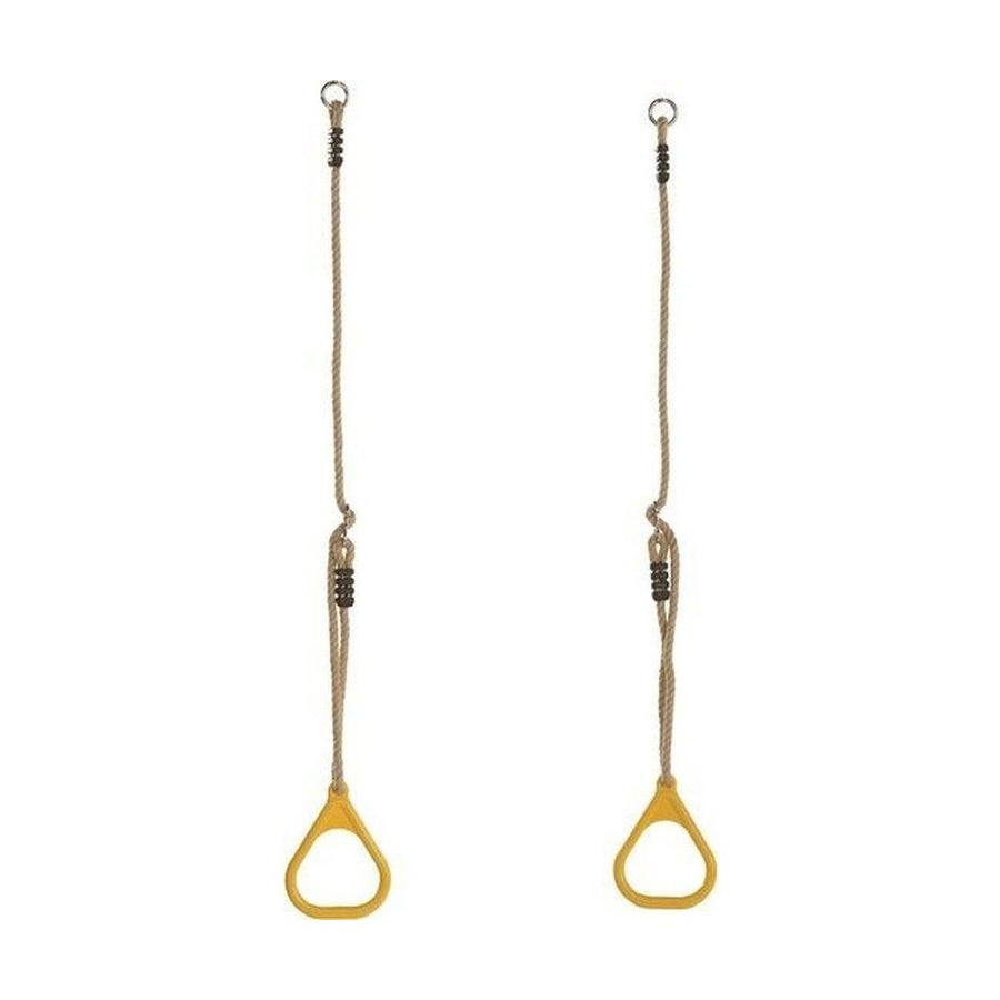 Ringenset geel, kunststof PP touw bruin 10mm, lengte touw 1,55m