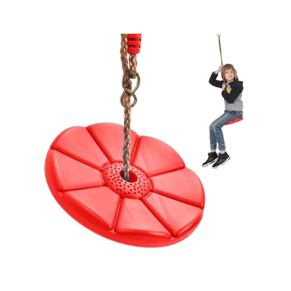 Schommeldisk rood kunststof, PP-touw bruin diameter 10mm, lengte touw 2,00m