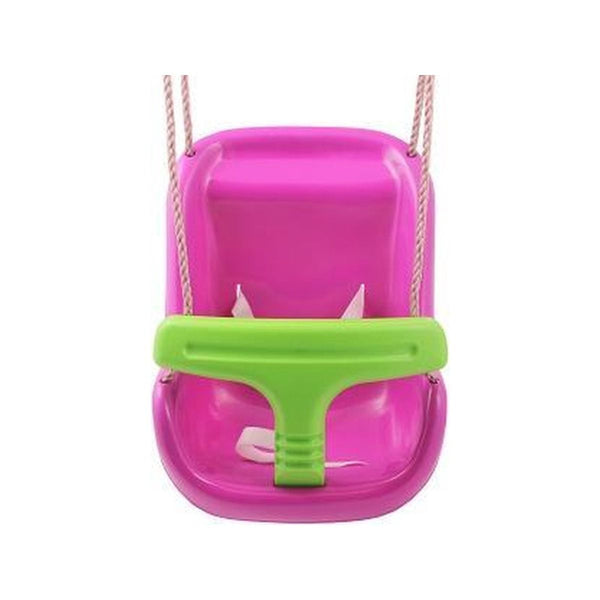 Baby schommelzitje  paars/groen kunststof PP-touw bruin, diameter 10mm lengte touw 1,85m