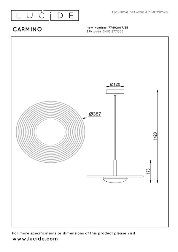 Lucide CARMINO LED-hanglamp Ø 38,7 cm, 8 W, terracotta