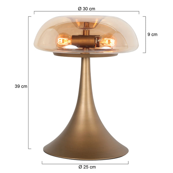 Bronzen tafellamp ancilla 5557br met amber glazen kap