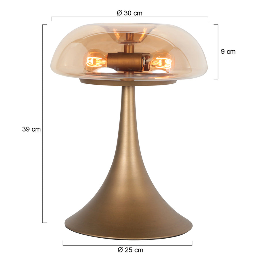 Bronzen tafellamp ancilla 5557br met amber glazen kap
