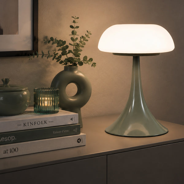 Groene tafellamp ancilla 5557g met mat wit glazen kap