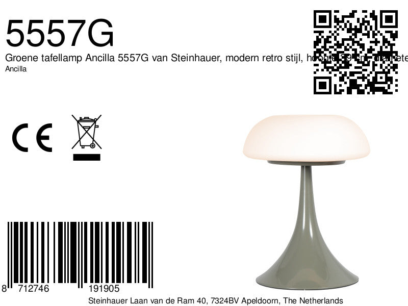 Groene tafellamp ancilla 5557g met mat wit glazen kap