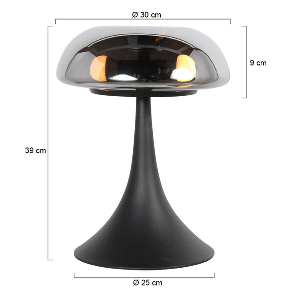 Zwarte tafellamp ancilla 5557zw met smoke glas
