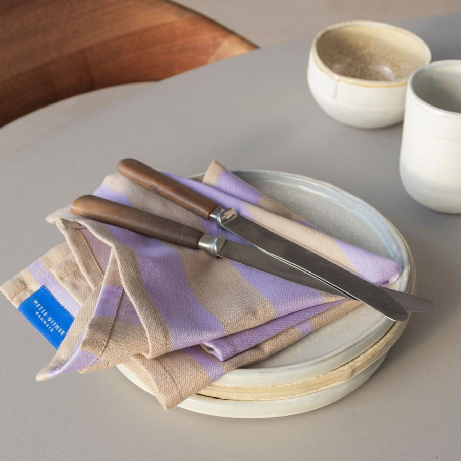 STRIPES tea towel lila-sand -wide stripe