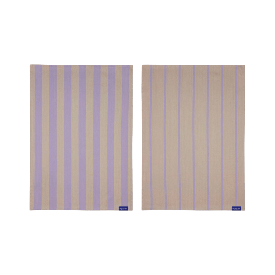STRIPES tea towel lila-sand -wide stripe