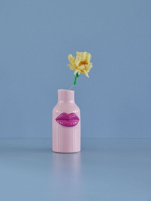 Ceramic Vase Pink with Fuchsia Lips - Small