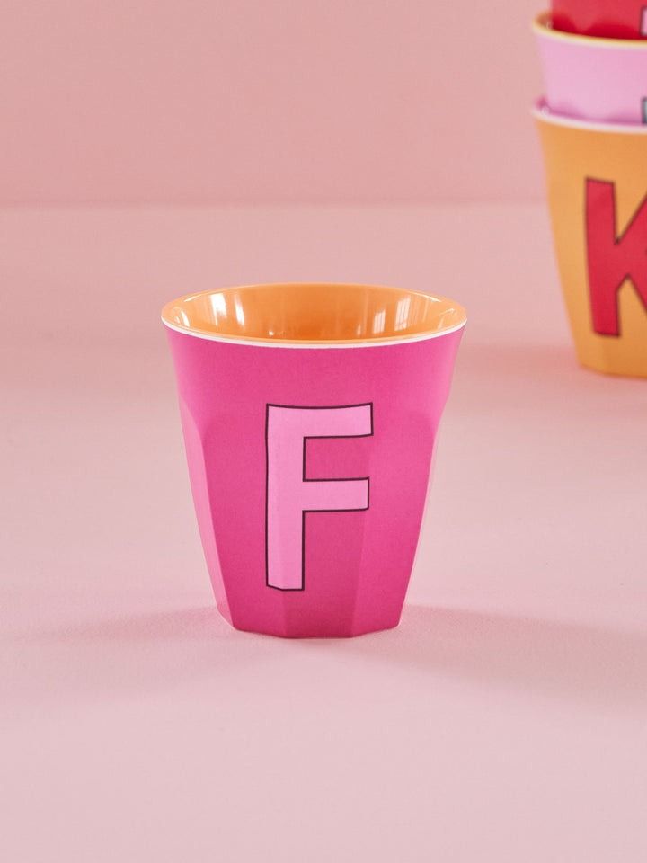 Melamine Cup with the Letter F - Fuchsia - Medium - 250 ml