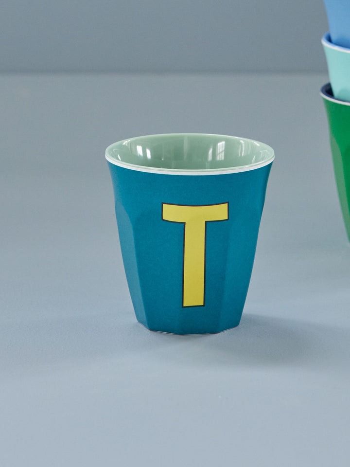 Melamine Cup with the Letter T - Emerald - Medium - 250 ml