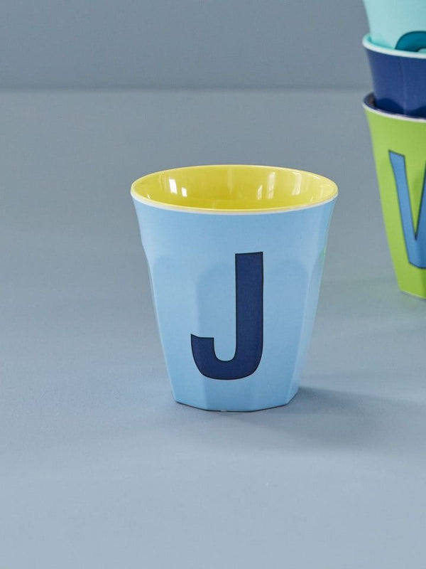 Melamine Cup with the Letter J - Soft Blue - Medium - 250 ml