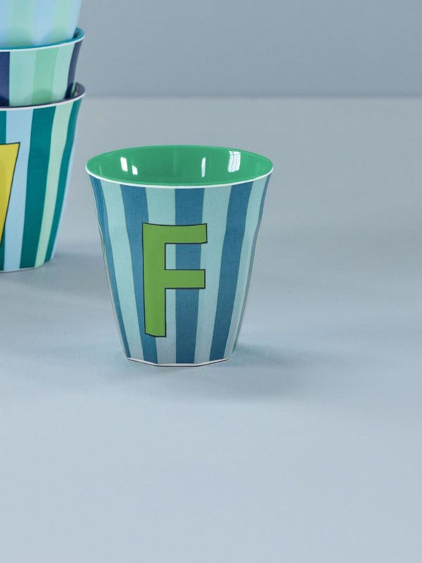 Melamine Cup with the Letter F - Stripes - Medium - 250 ml