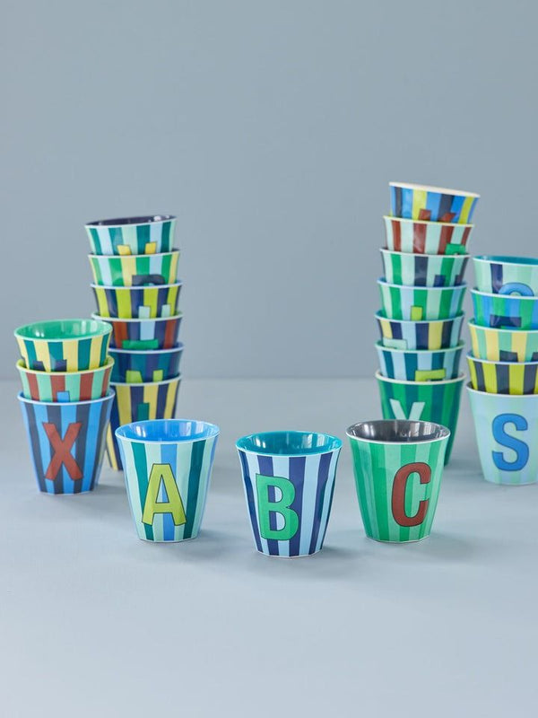 Melamine Cup with the Letter F - Stripes - Medium - 250 ml