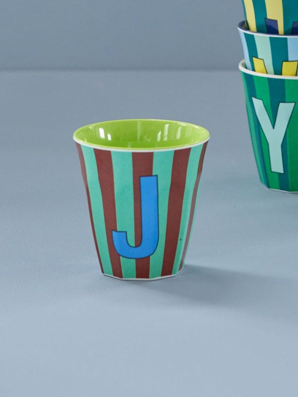 Melamine Cup with the Letter J - Stripes - Medium - 250 ml