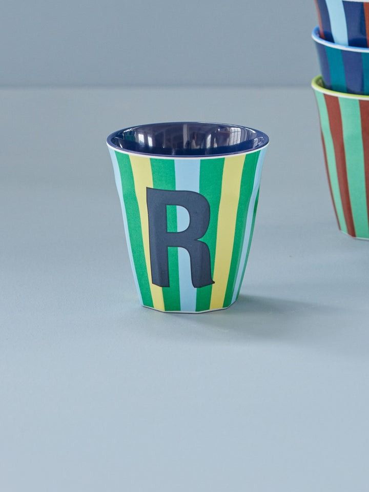 Melamine Cup with the Letter R - Stripes - Medium - 250 ml