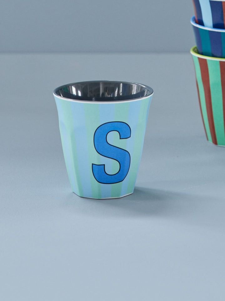 Melamine Cup with the Letter S - Stripes - Medium - 250 ml