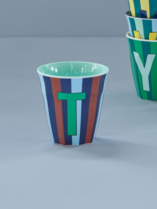 Melamine Cup with the Letter T - Stripes - Medium - 250 ml