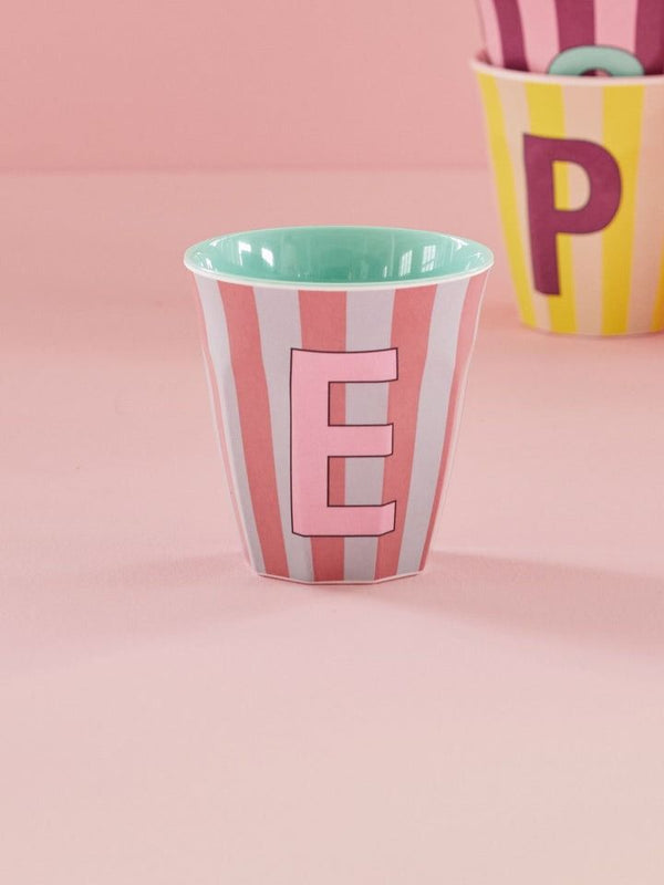 Melamine Cup with the Letter E - Stripes - Medium - 250 ml