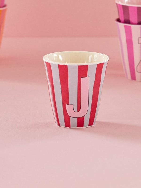 Melamine Cup with the Letter J - Stripes - Medium - 250 ml