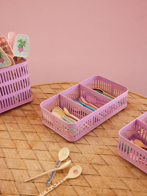 Metal Tray with 3 Rooms in Pink - Perfect Fit for Teaspoons