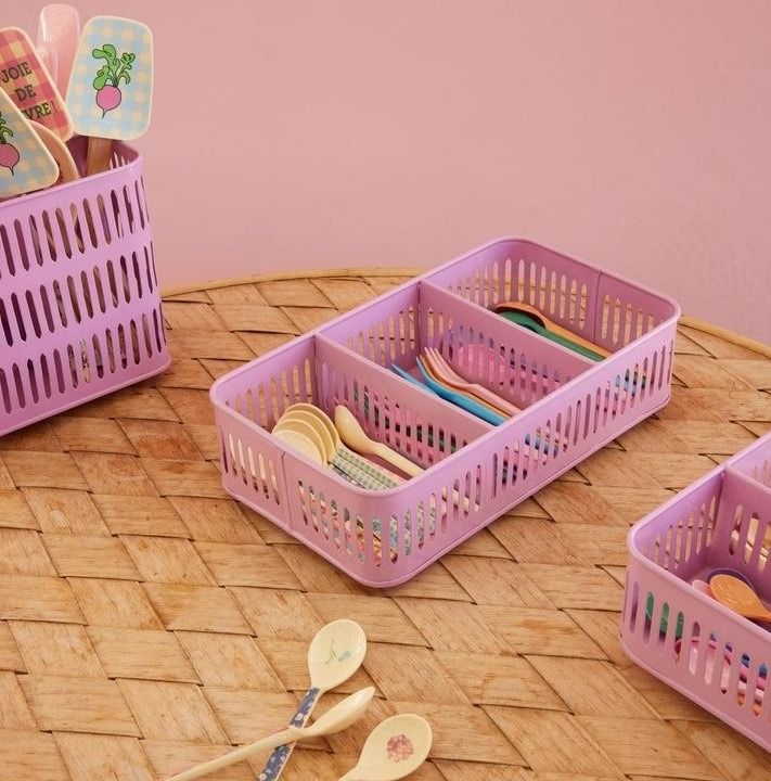 Metal Tray with 3 Rooms in Pink - Perfect Fit for Latte Spoons